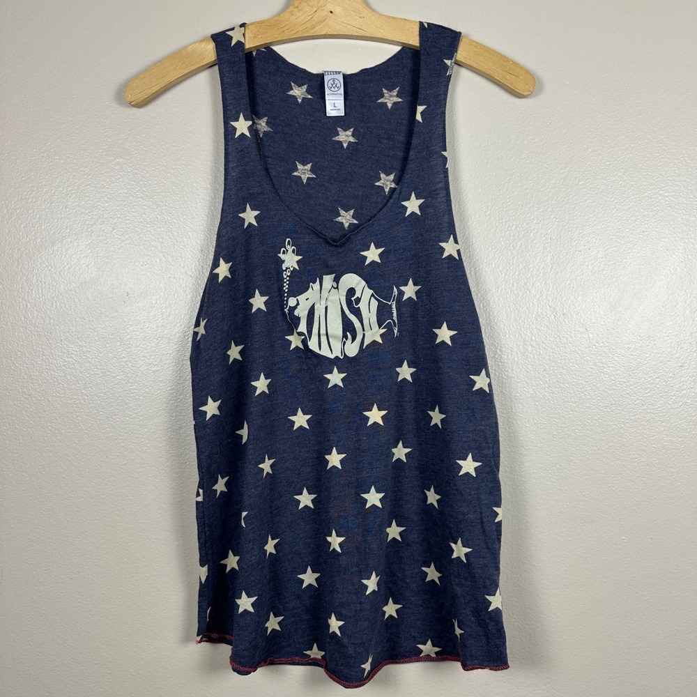 Phish Women's Large Tank Top Blue Phish Star Graphic Patriotic Sleeveless NWOT